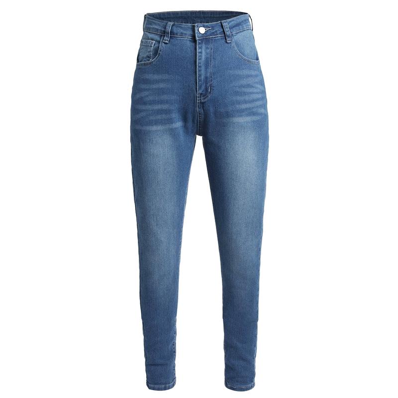 High Stretch Plus Size Women's Casual Jeans, Solid Button Fly High Rise Skinny flare  jeans